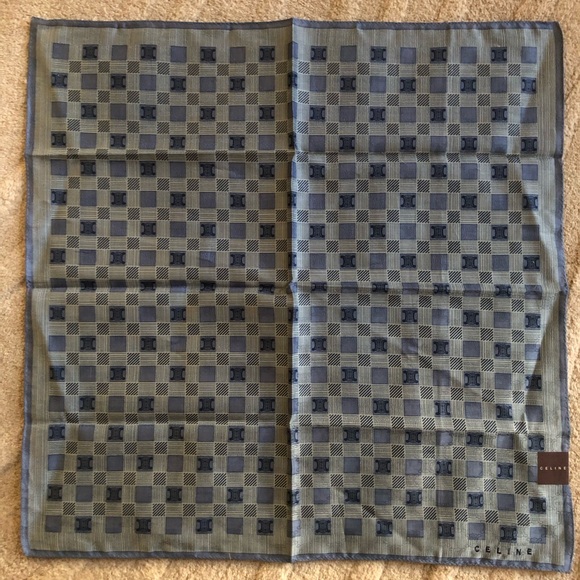 New Vintage CELINE Handkerchief Scarf Pocket Square Classic Macadam Logo Blue - Picture 3 of 3